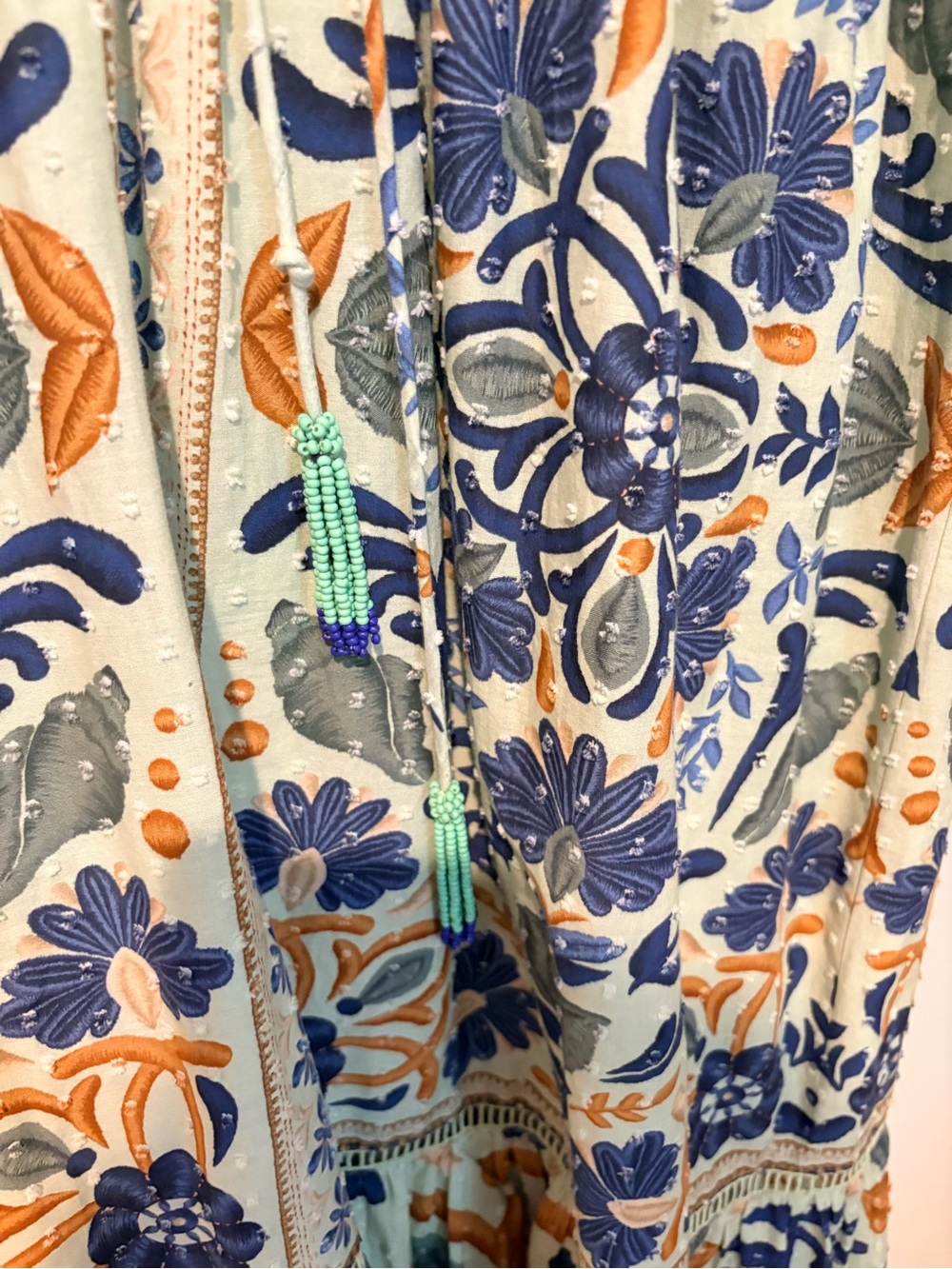 Farm Rio Tapestry Maxi Dress with Puff Sleeves - Blue & Green Ocean - Picture 7 of 7